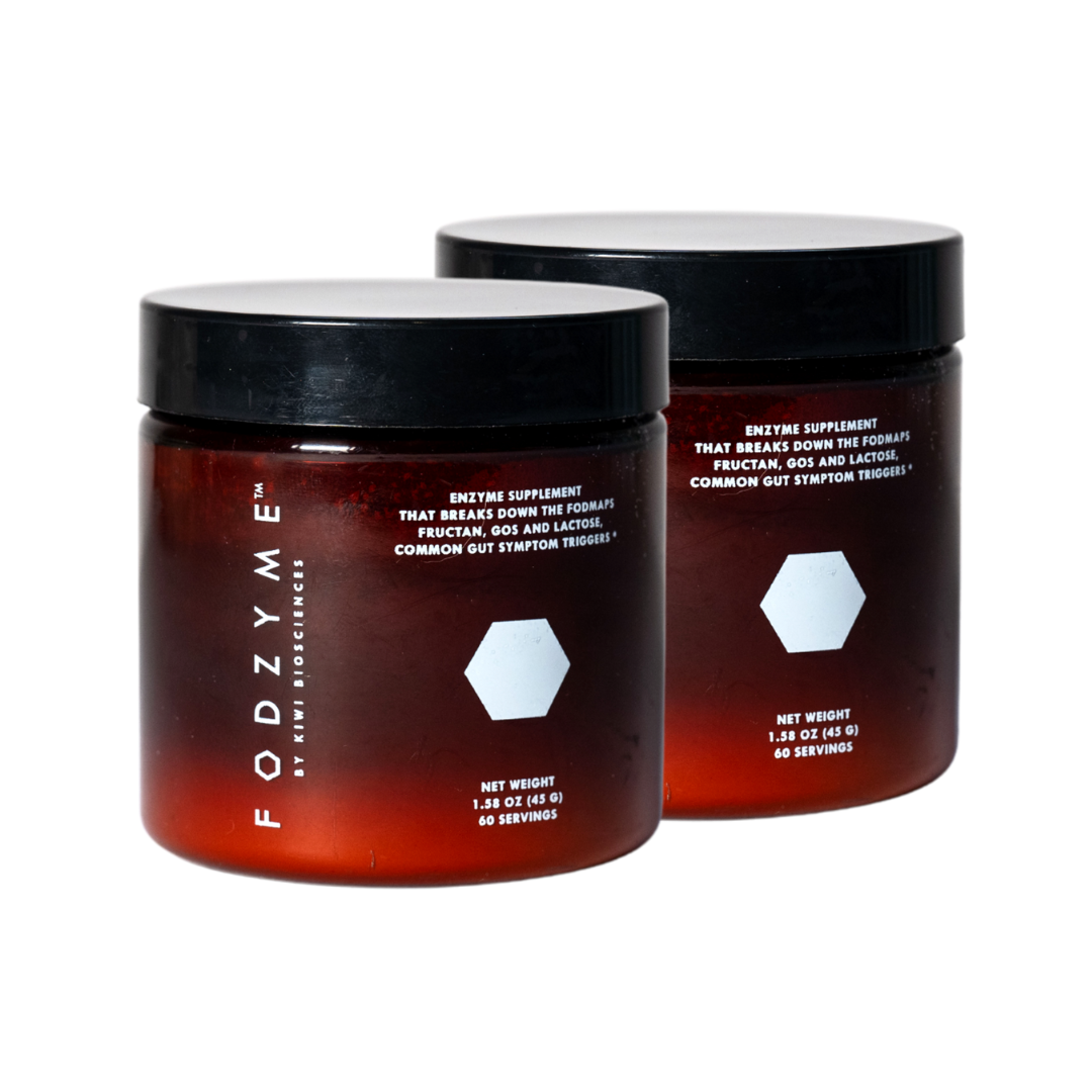 Two brown jars with black lids on a white background, featuring the brand 'FODZYME'.